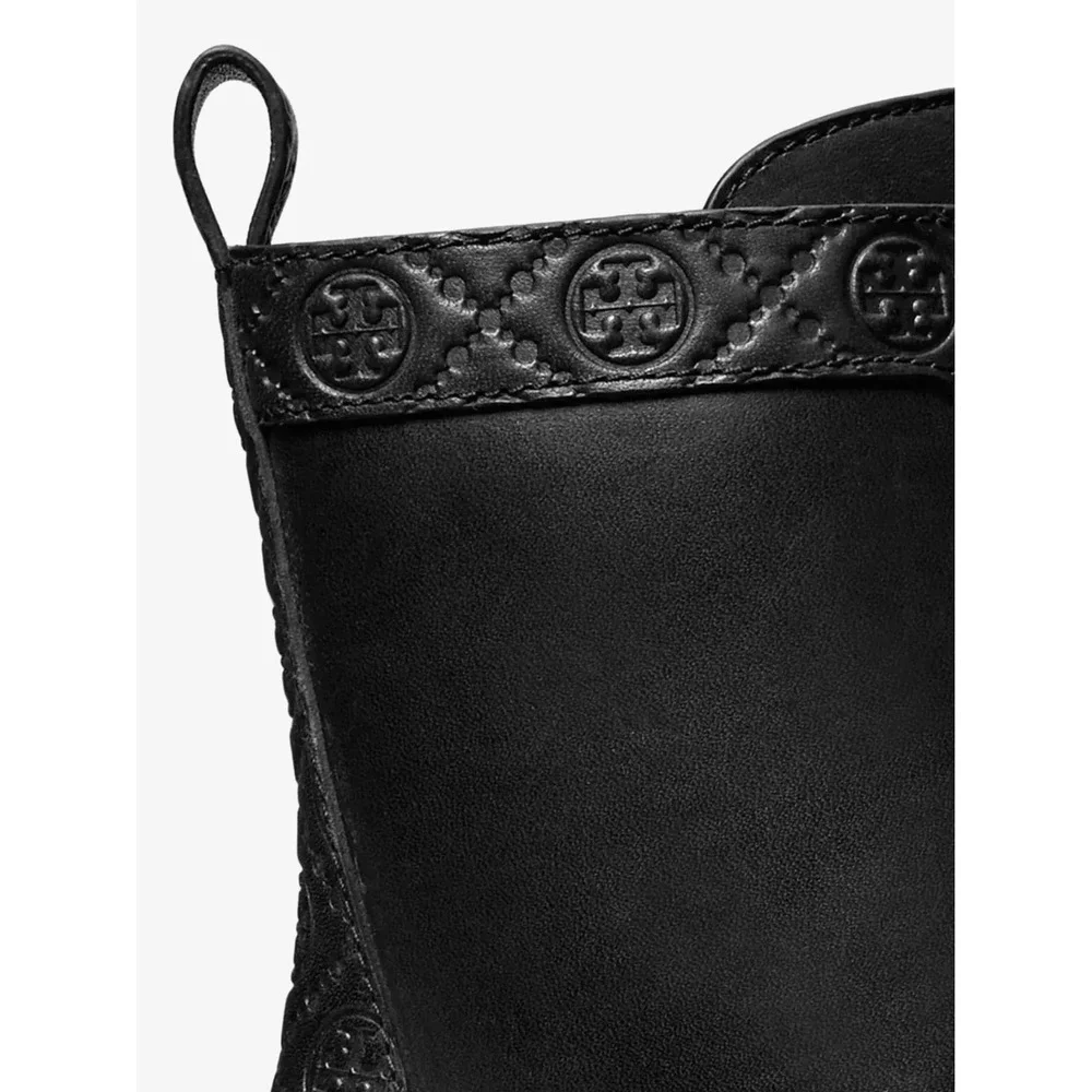 NEW Tory Burch Lug Ankle Boot Womens 9 Black T Monogram Vachetta Leather 178112